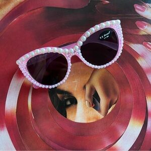 AJ Morgan ASOS pink white pearl round cateye style sunglasses